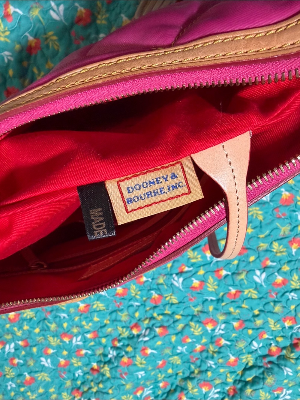 Dooney & Bourke Pink Quilted Shoulder Bag with Tan Trim - Picture 3 of 11